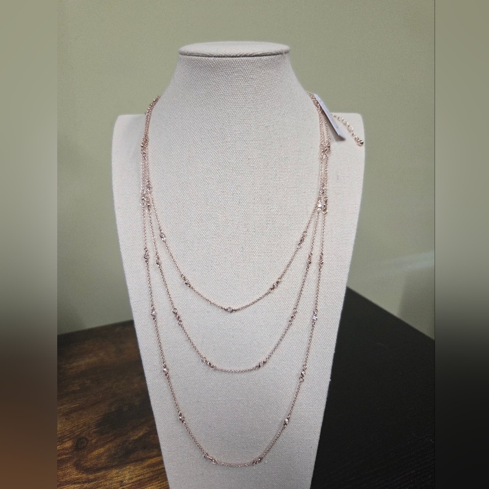 Bancroft 3 Strand Rose Gold Bezel Satellite Chain Necklace
